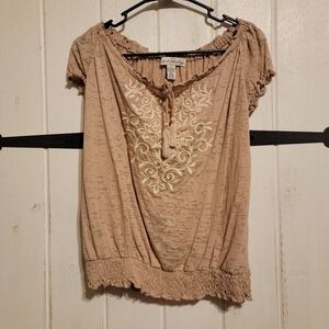 French Laundry Womens Blouse Short Embroidered Brown Size Small